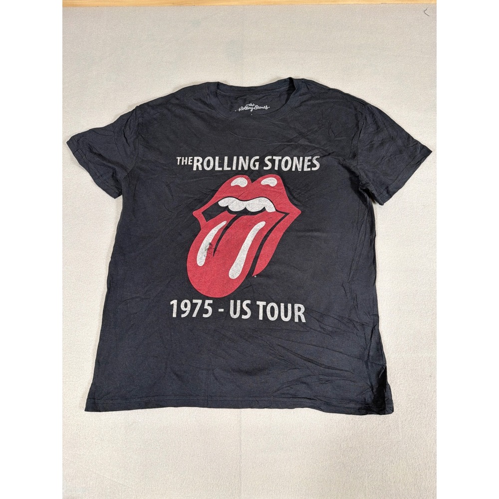 Rolling Stones 1975 US Tour Graphic T-Shirt Black Cotton Mens Large L 1294
